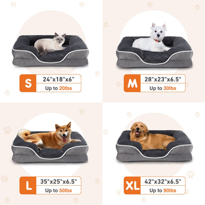 Memory Foam Pet Bed For Small Dogs & Cats With Washable Removable Cover Non-Slip Base Waterproof Liner