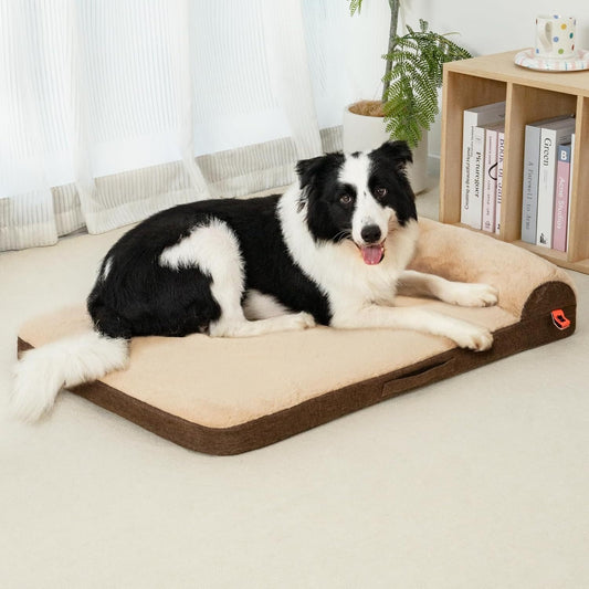 MEWOOFUN Orthopedic Dog Bed For Medium Dogs - Egg Crate Foam Sofa With Waterproof Lining & Anti-Slip Bottom, Washable Removable Cover Brown, Large