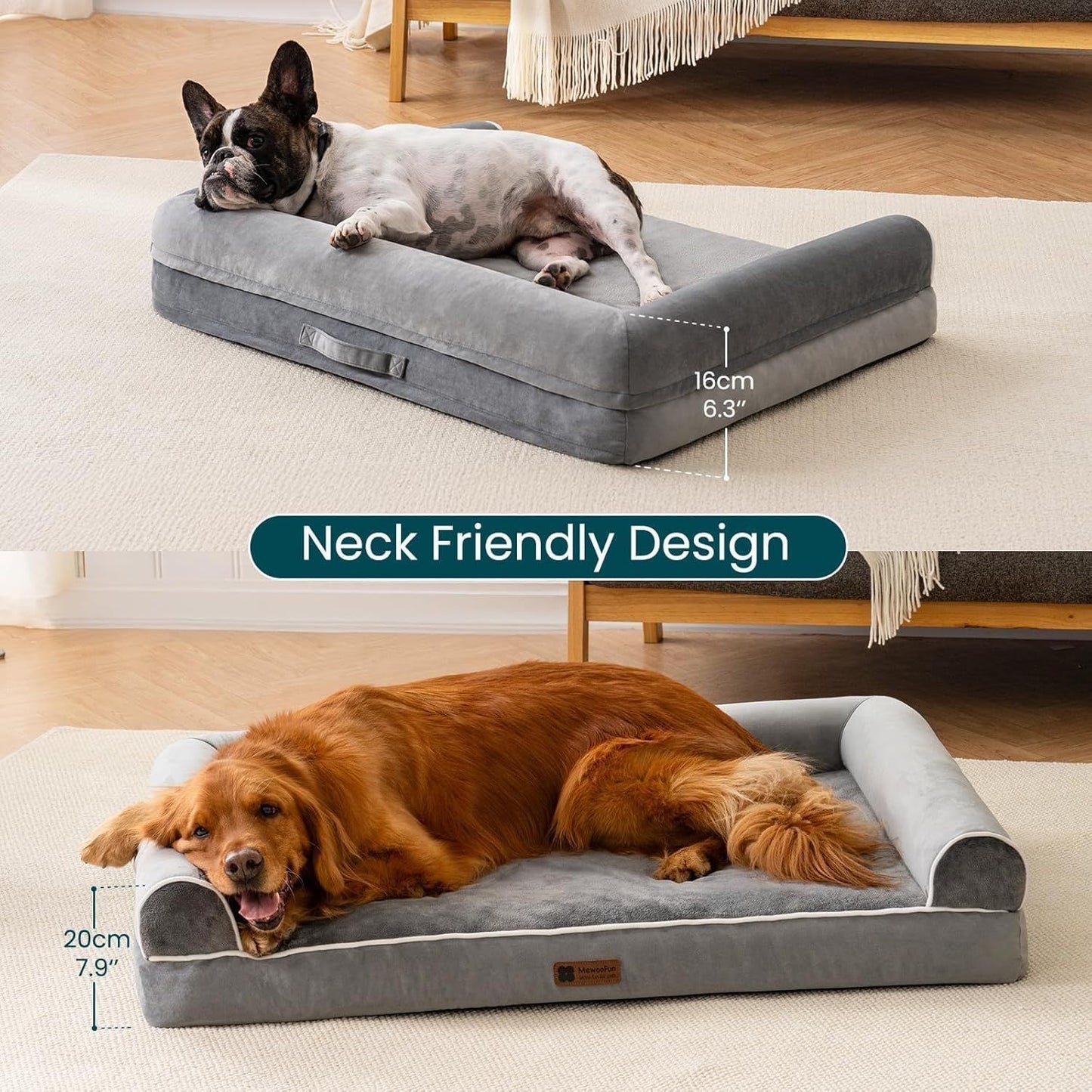 MEWOOFUN Orthopedic Dog Bed For Medium Large Dogs - Egg Foam Sofa With Waterproof Washable Cover, Supportive Pet Bed Grey, 40''x30''