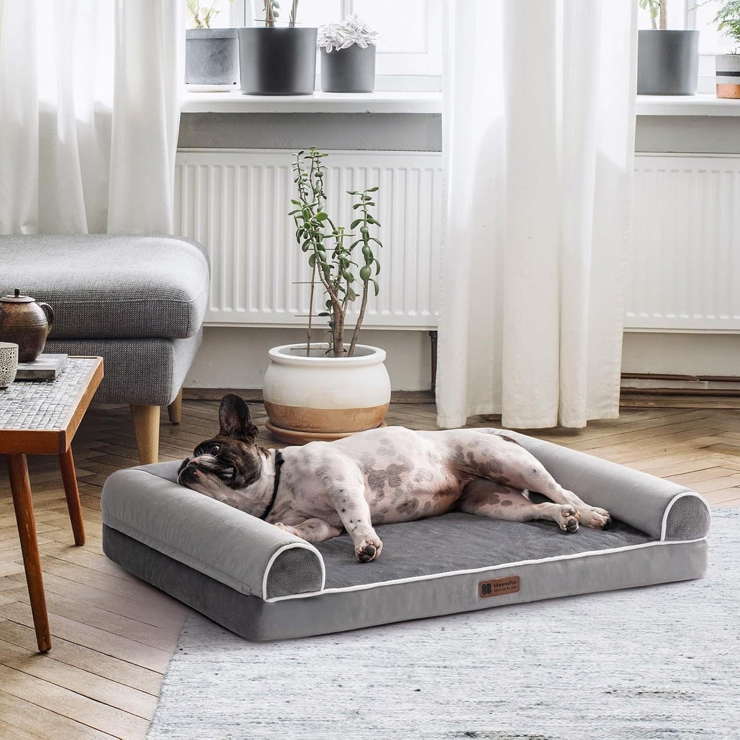 MEWOOFUN Orthopedic Dog Bed For Medium Large Dogs - Egg Foam Sofa With Waterproof Washable Cover, Supportive Pet Bed Grey, 40''x30''