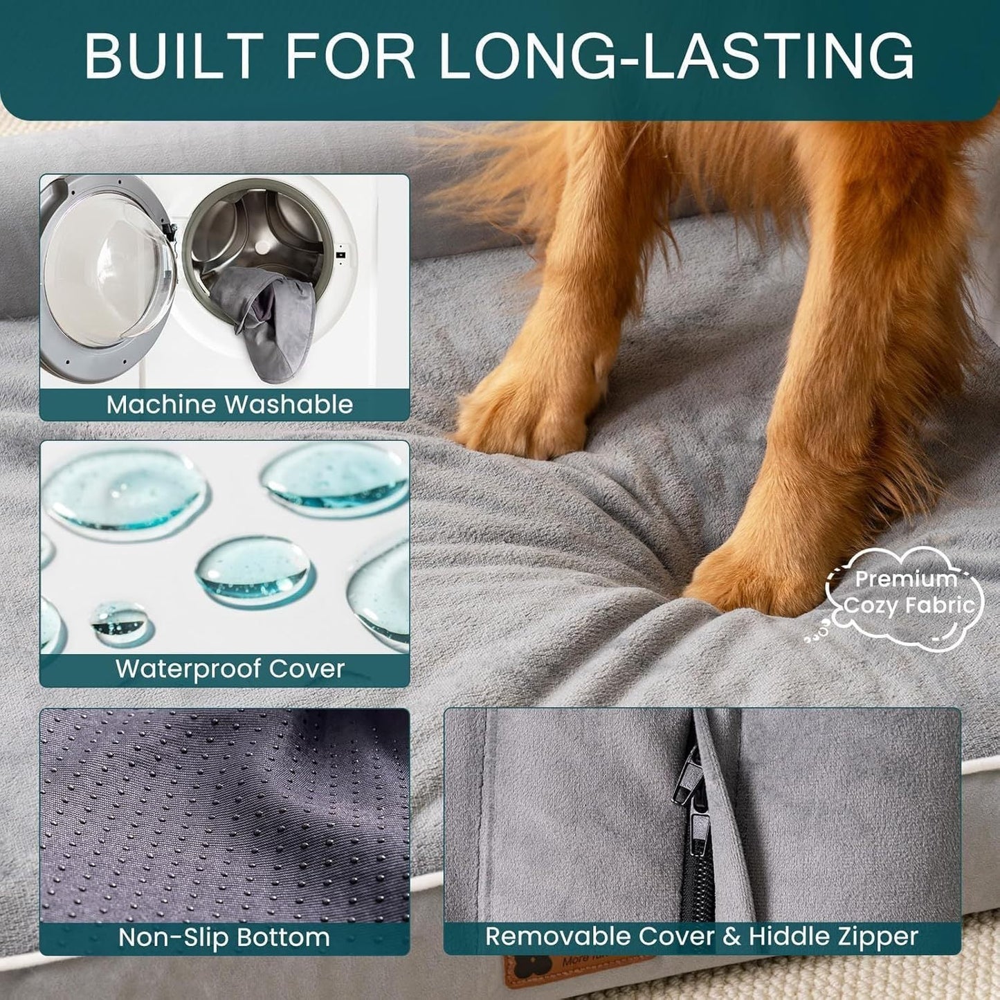 MEWOOFUN Orthopedic Dog Bed For Large Dogs - XL Egg Crate Foam Mattress With Removable Washable Cover, Waterproof Pet Couch Bed Grey, Extra Large