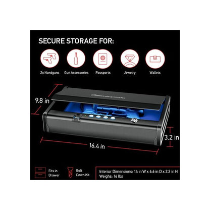 XL Quick Access Biometric Pistol Safe with Lights QAP2BLX